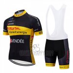 Direct Energie Cycling Jersey Bib Short 2019 Men Short Sleeve Black Yellow