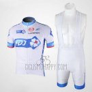 FDJ Cycling Jersey Bib Short 2010 Short Sleeve White and Light Blue