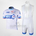 FDJ Cycling Jersey Bib Short 2010 Short Sleeve White and Light Blue