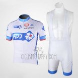 FDJ Cycling Jersey Bib Short 2010 Short Sleeve White and Light Blue
