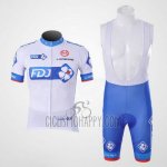 FDJ Cycling Jersey Bib Short 2010 Short Sleeve White and Sky Blue