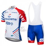 FDJ Cycling Jersey Bib Short 2018 Short Sleeve White and Blue