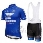 Gazprom Rusvelo Cycling Jersey Bib Short 2018 Men Short Sleeve Blue and White