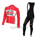 Lotto Soudal Cycling Jersey Bib Tight 2015 Long Sleeve Red and White