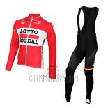 Lotto Soudal Cycling Jersey Bib Tight 2015 Long Sleeve Red and White