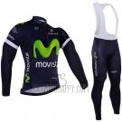 Movistar Cycling Jersey Bib Tight 2016 Long Sleeve White and Blue
