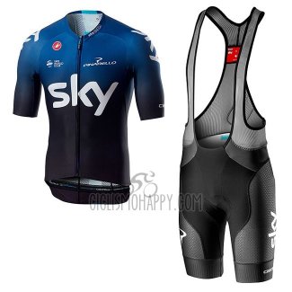 Sky Aero Cycling Jersey Bib Short 2019 Short Sleeve Black Blue