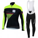 Sportful Cycling Jersey Bib Tight 2016 Men Long Sleeve Green and Black