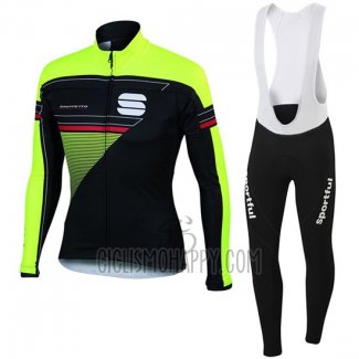 Sportful Cycling Jersey Bib Tight 2016 Men Long Sleeve Green and Black