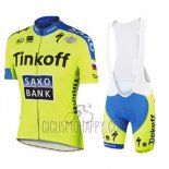 Tinkoff Saxo Bank Cycling Jersey Bib Short 2016 Short Sleeve Yellow and Blue