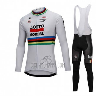 UCI Mondo Campione Lotto Soudal Cycling Jersey Bib Tight 2018 Men Long Sleeve White