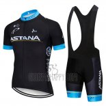 Astana Cycling Jersey Bib Short 2019 Short Sleeve Black Blue