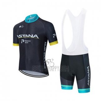 Astana Cycling Jersey Bib Short 2020 Short Sleeve Black Blue Yellow