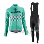 Bianchi Cycling Jersey Bib Tight 2016 Women Long Sleeve Black and Green