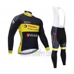 Direct Energie Cycling Jersey Bib Tight 2019 Men Long Sleeve Black Yellow