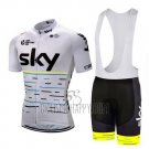 Sky Cycling Jersey Bib Short 2018 Short Sleeve White and Yellow