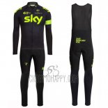 Sky Cycling Jersey Bib Tight 2016 Long Sleeve Green and Black