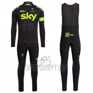 Sky Cycling Jersey Bib Tight 2016 Long Sleeve Green and Black