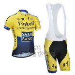Tinkoff Saxo Bank Cycling Jersey Bib Short 2014 Short Sleeve Blue and Yellow