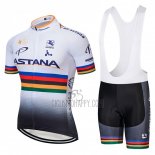 UCI Mondo Campione Cycling Jersey Bib Short 2018 Men Short Sleeve Astana White