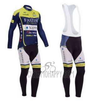 Vini Fantini Cycling Jersey Bib Tight 2014 Men Long Sleeve Green and Blue