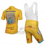 Astana Cycling Jersey Bib Short 2014 Short Sleeve Yellow
