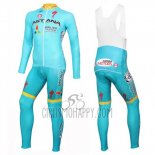 Astana Cycling Jersey Bib Tight 2016 Long Sleeve Light Blue and Yellow