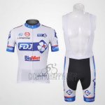 FDJ Cycling Jersey Bib Short 2012 Short Sleeve White and Sky Blue