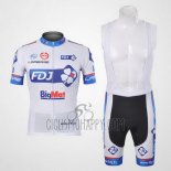 FDJ Cycling Jersey Bib Short 2012 Short Sleeve White and Sky Blue