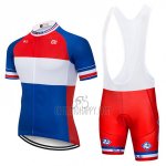FDJ Cycling Jersey Bib Short 2018 Short Sleeve Blue White Red