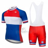 FDJ Cycling Jersey Bib Short 2018 Short Sleeve Blue White Red