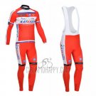 Katusha Cycling Jersey Bib Tight 2013 Long Sleeve White and Red