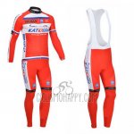 Katusha Cycling Jersey Bib Tight 2013 Long Sleeve White and Red