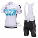 Sky Cycling Jersey Bib Short 2018 Short Sleeve White and Blue