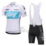Sky Cycling Jersey Bib Short 2018 Short Sleeve White and Blue