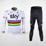 Sky UCI Mondo Campione Cycling Jersey Bib Tight 2012 Men Long Sleeve Black and White