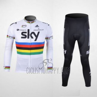 Sky UCI Mondo Campione Cycling Jersey Bib Tight 2012 Men Long Sleeve Black and White