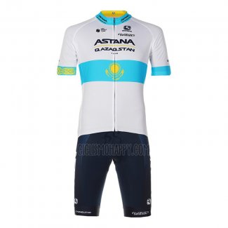 Astana Qazaqstan Team Cycling Jersey Bib Short 2023 Short Sleeve White Blue