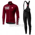 Castelli Raddoppia 2 Cycling Jersey Bib Tight 2019 Men Long Sleeve Red Silver