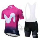 Movistar Cycling Jersey Bib Short 2019 Short Sleeve Black Pink