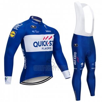 Quick Step Floor Cycling Jersey Bib Tight 2018 Long Sleeve Quick Step Floors Blue and White