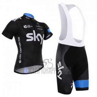 Sky Cycling Jersey Bib Short 2015 Short Sleeve Blue and Black