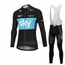 Sky Cycling Jersey Bib Tight 2018 Long Sleeve Black and Blue