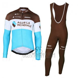 Ag2r La Mondiale Cycling Jersey Bib Tight 2018 Long Sleeve Marron Blue