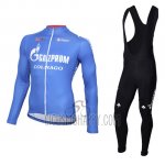 Gazprom Rusvelo Colnago Cycling Jersey Bib Tight 2016 Men Long Sleeve Blue and White