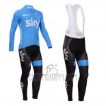 Sky Cycling Jersey Bib Tight 2014 Long Sleeve White and Blue