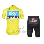 Sky Lider Cycling Jersey Bib Short 2012 Men Short Sleeve Sky Blue and Yellow