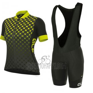 ALE Excel Bolas Cycling Jersey Bib Short 2017 Women Short Sleeve Black and Yellow