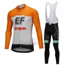 Cannondale Drapac Cycling Jersey Bib Tight 2018 Long Sleeve White and Orange