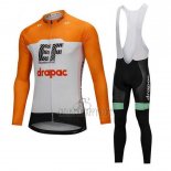 Cannondale Drapac Cycling Jersey Bib Tight 2018 Long Sleeve White and Orange